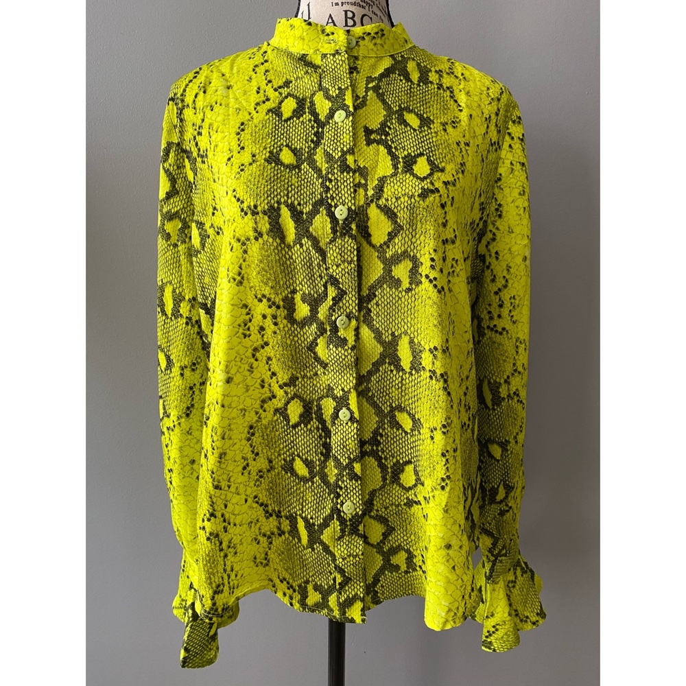 Banjul Neon Yellow Snake-Print Button-Down Blouse